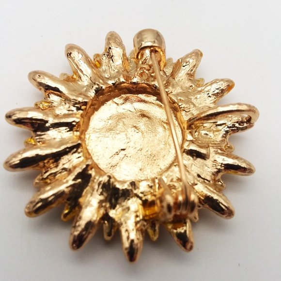 Brooch Flashy Sunflower Enamel Rhinestone Pin Stylish Sparkle Flower Glam Fun - Picture 2 of 3